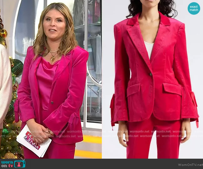 Cinq a Sept Lou Tie Cuff Velveteen Blazer in Berry worn by Jenna Bush Hager on Today
