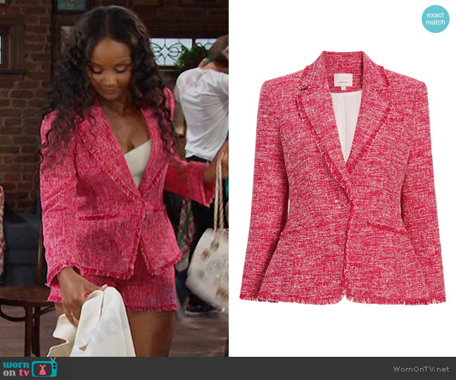 Cinq a Sept Katrice Blazer in Berry Jam/White worn by Chanel Dupree (Raven Bowens) on Days of our Lives