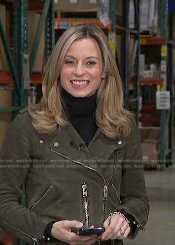 Courtney Reagan’s army green moto jacket on NBC News Daily