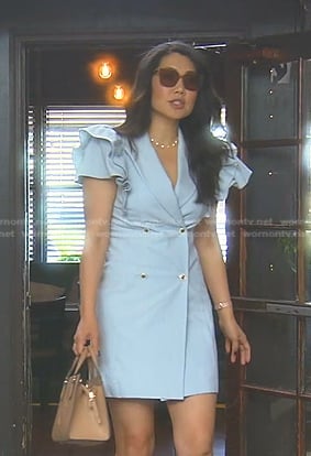 Crystal’s blue ruffle blazer dress on The Real Housewives of Beverly Hills