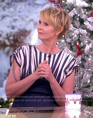 Cynthia Nixon’s blue stripe dress on The View
