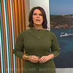 Dana Jacobson’s olive green folded neckline dress with studs on CBS Mornings