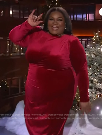 Da’Vine Joy Randolph’s red velvet maxi dress on The Kelly Clarkson Show