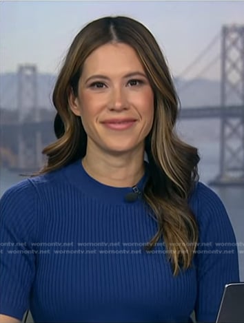 Deirdre’s blue ribbed short sleeve top on NBC News Daily
