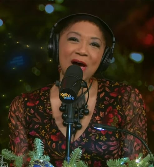 Deja Vu’s black floral print mini dress on Live with Kelly and Mark