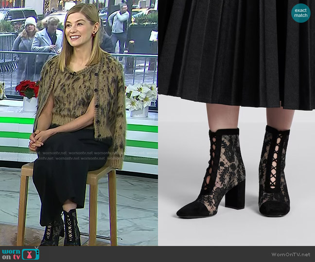 Dior Naughtily-D Heeled Ankle Boot worn by Rosamund Pike on Today