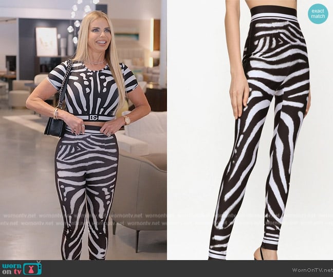 Dolce and Gabbana Zebra print high-waisted leggings worn by Alexia Echevarria (Alexia Echevarria) on The Real Housewives of Miami