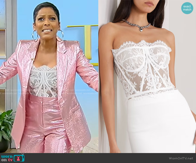 Dolce & Gabbana Grosgrain-Trimmed Lace Bustier Top worn by Tamron Hall on Tamron Hall Show