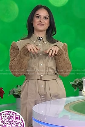 Donna’s beige knit sleeve shirtdress and pink nail polish on Today