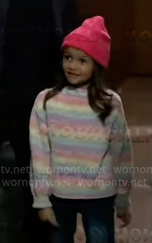 Donna’s pastel rainbow striped sweater on General Hospital