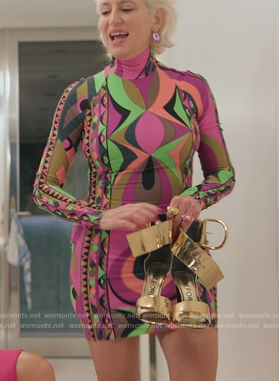 Dorinda’s abstract print mini dress on The Real Housewives Ultimate Girls Trip