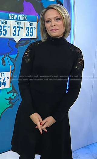Dylan’s black lace-shoulder dress on Today