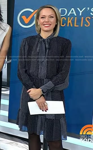 Dylan’s black print tie neck dress on Today