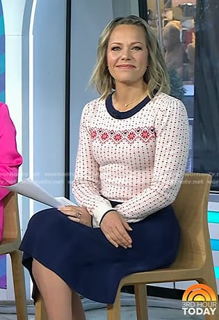 Dylan’s white and navy dot print sweater dress on Today