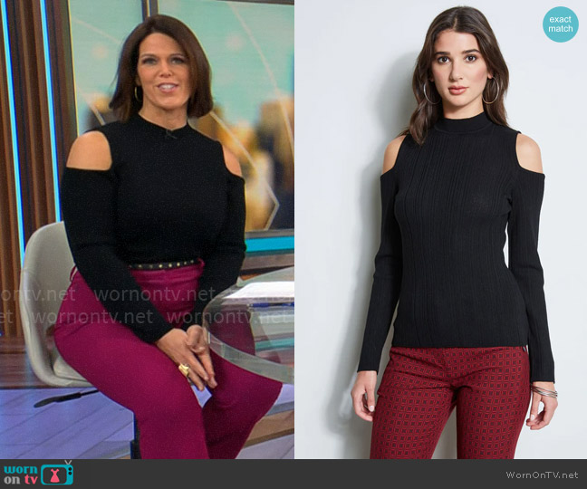 Elie Tahari Cold Shoulder Mock Neck Sweater worn by Dana Jacobson on CBS Mornings