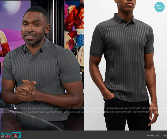 Emporio Armani Tonal Stripe Polo Shirt worn by Justin Sylvester on E! News