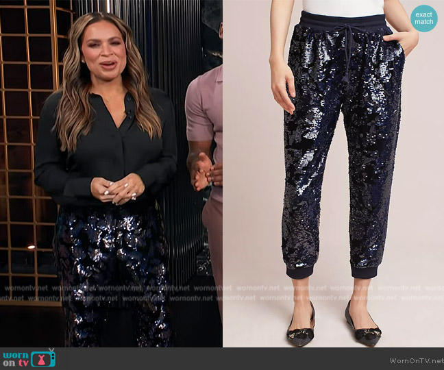 Ett:twa Sequined Velvet Joggers worn by Carolina Bermudez on E! News
