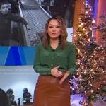 Eva’s green shirt and brown leather skirt on Good Morning America
