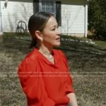 Eva’s orange ruched sleeve blouse on Good Morning America