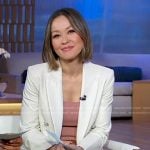 Eva’s white blazer and pink satin pants on Good Morning America