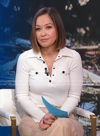 Eva’s white ribbed polo top on Good Morning America