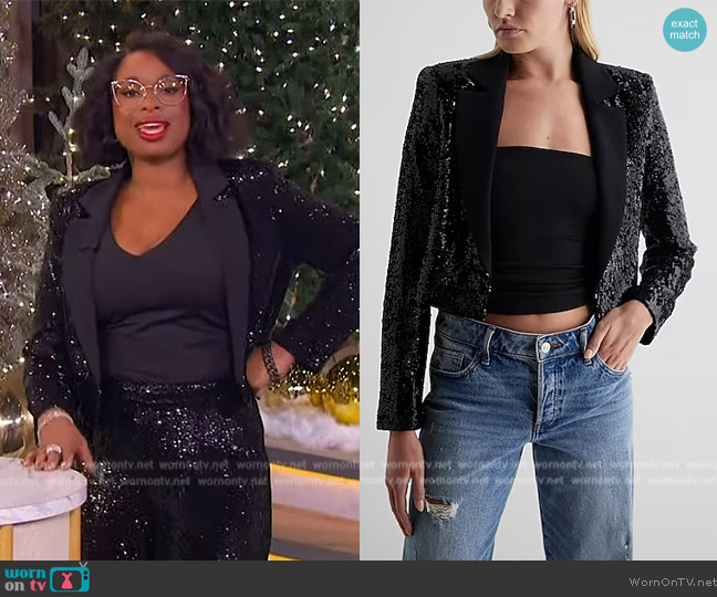 Express Sequin Solid Lapel Cropped Blazer worn by Jennifer Hudson on The Jennifer Hudson Show