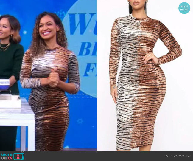 Fashion Nova Tiger Velvet Midi Dress worn by Milly Almodovar on Good Morning America