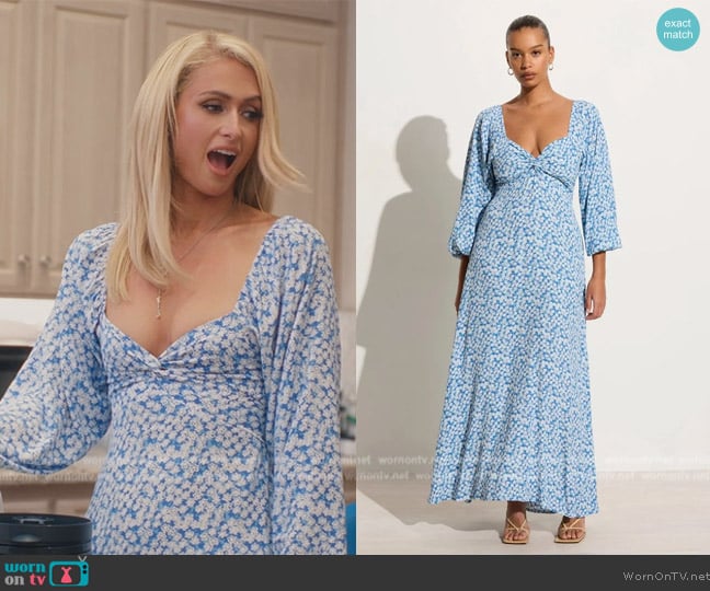 Faithfull the Brand Yuliana floral-print midi dress worn by Paris Hilton on Paris in Love