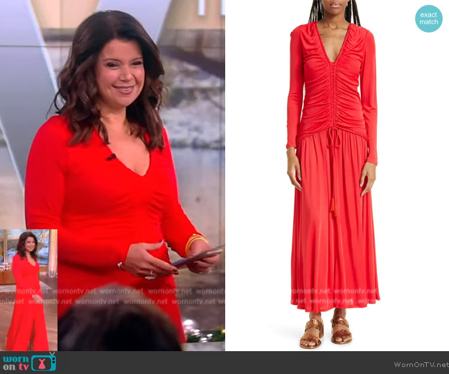 FARM Rio Ruched Long Sleeve Jersey Maxi Dress worn by Ana Navarro on The View