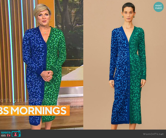 FARM Rio Mixed Leopards Knit Midi Cardigan Dress worn by Jamie Yuccas on CBS Mornings