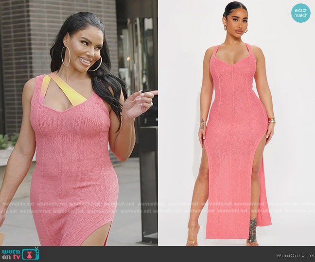 Fashion Nova Allira Maxi Dress in Salmon worn by Mia Thornton on The Real Housewives of Potomac