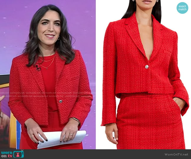 French Connection Azzurra Tweed Crop Blazer in Royal Scar worn by Liz Kreutz on Today