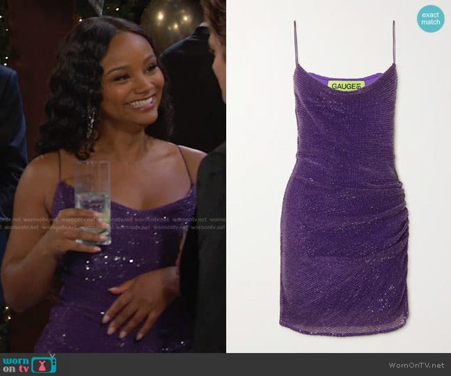 Gauge81 Perry Ruched Sequined Tulle Mini Dress worn by Chanel Dupree (Raven Bowens) on Days of our Lives