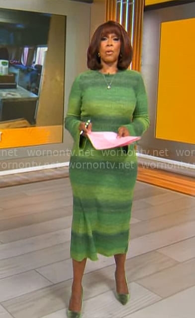 Gayle King’s green ombre knit dress on CBS Mornings