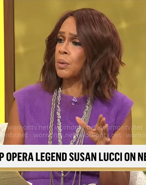 Gayle King’s purple furry dress on CBS Mornings