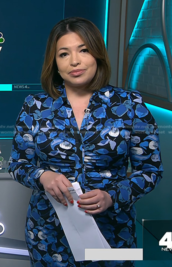 Gilma Avalos’s blue floral ruched dress on NBC News Daily