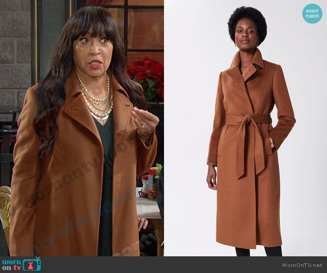 Hobbs Livia Wool Coat in Vicuna worn by Paulina Price (Jackée Harry) on Days of our Lives