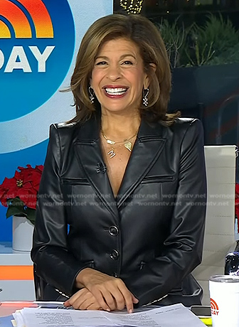 Hoda’s black leather blazer and floral earrings on Today