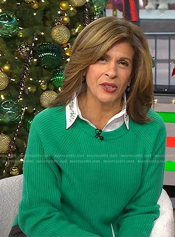 Hoda’s embellished collar and green ribbed sweater on Today