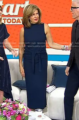 Hoda’s navy tie waist sleeveless dress on Today