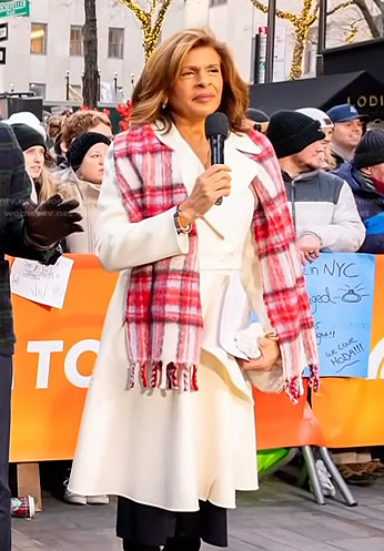 Hoda’s white coat and plaid scarf on Today