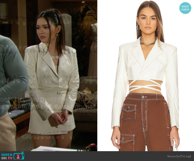 h:ours Alvina Cropped Blazer worn by Luna (Lisa Yamada) on The Bold and the Beautiful