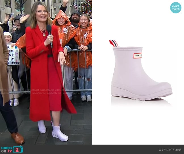 Hunter Original Short Play Wedge Rain Boots in Temp Mauve worn by Savannah Guthrie on Today