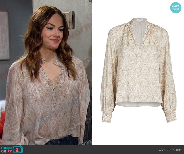 Intermix Perry Printed Modal Blouse in Multi worn by Stephanie Johnson (Abigail Klein) on Days of our Lives