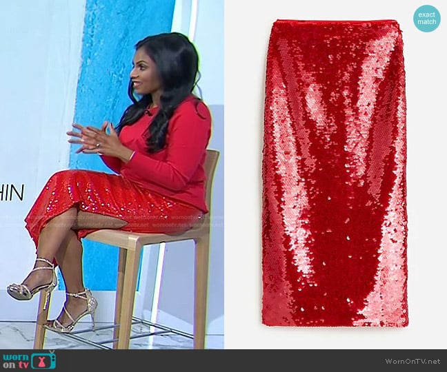 J. Crew Collection Sequin Side-Slit Midi Skirt worn by Niro Feliciano on Today