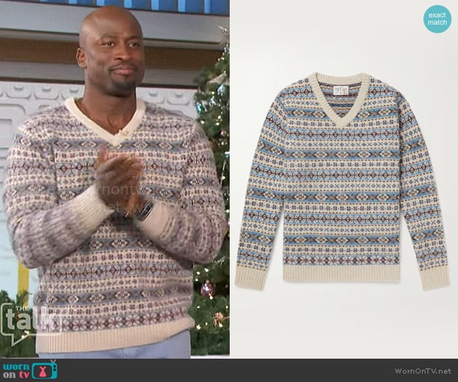 J. Crew Paul Fair Isle Brushed Wool Sweater worn by Akbar Gbajabiamila on The Talk