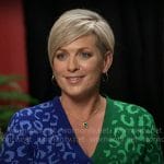 Jamie Yuccas’ blue and green leopard print cardigan dress on CBS Mornings