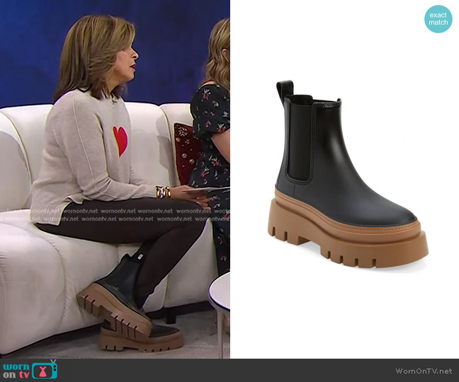 Jeffrey Campbell Rain-Storm Platform Chelsea Boot in Black Honey worn by Hoda Kotb on Today