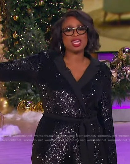 Jennifer’s black sequin blazer jumpsuit on The Jennifer Hudson Show