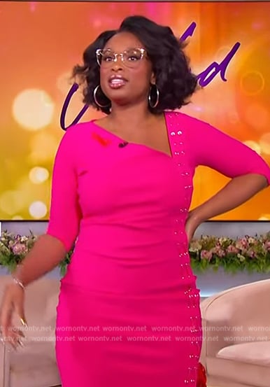 Jennifer’s pink asymmetric neck dress on The Jennifer Hudson Show